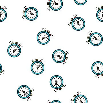 Stopwatch playing time counting vector seamless pattern Stock Illustration