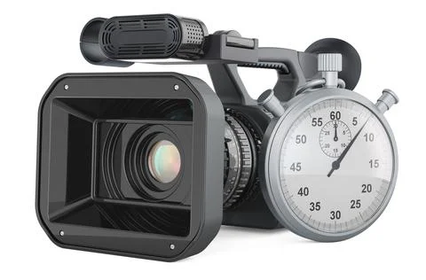 Stopwatch with professional video camera, 3D rendering イラスト素材