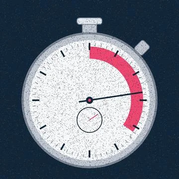 Stopwatch with red second hand showing time on dark background Stock Illustration