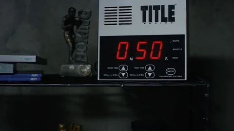 Stopwatch render. Sport watch timer. Sports time counter is on the table in the Stock Footage 77589650