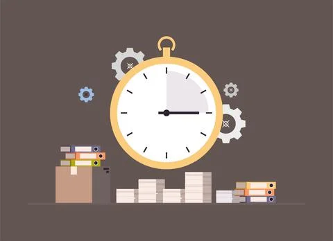 Stopwatch running in office hurry at work deadline time management concept. Illustrazione stock