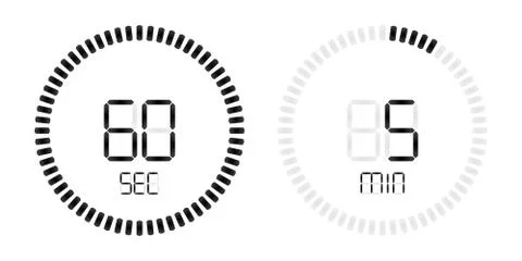 Stopwatch second minute countdown digital timer Stock Illustration