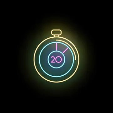 Stopwatch showing 20 minutes countdown neon light Stock-Illustration