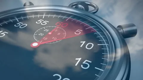 Stopwatch showing seconds against cloudy sky background in animation style Stock Footage 305045553