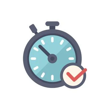 Stopwatch showing time passing with check mark symbol beside it Stock Illustration