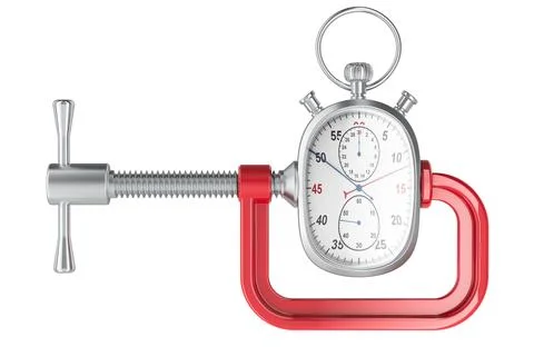 Stopwatch squeezed in a clamp, 3D rendering Stock-Illustration