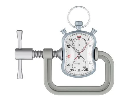 Stopwatch squeezed in a clamp concept, 3D rendering イラスト素材