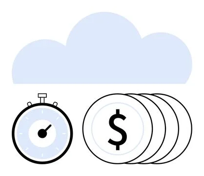 Stopwatch stack of coins with dollar sign and cloud symbol. Ideal for time ma イラスト素材