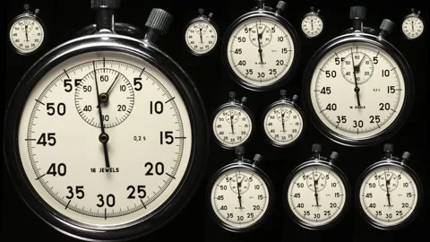 Stopwatch. Stop watches going forwards then backwards. Back in time. Time lapse Video stock 143484907