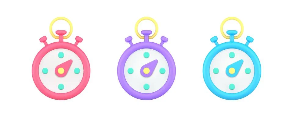 Stopwatch timer deadline countdown mechanical clockwise 3d icon set realist.. Stock Illustration