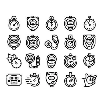 Stopwatch timer devices for time measurement icons Stock Illustration