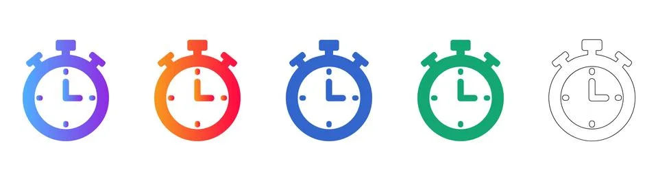 Stopwatch Timer Icon Set in Gradient and Outline Styles Stock Illustration
