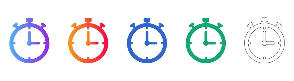 Stopwatch Timer Icon Set in Gradient and Outline Styles Stock Illustration