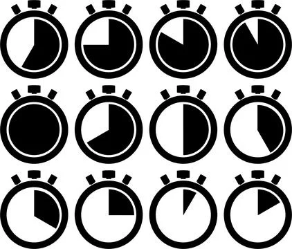 Stopwatch Timer Icon Set Showing Countdown Progress Illustrazione stock