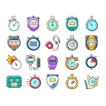 Stopwatch timer icons measuring time and speed Stock Illustration