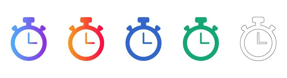 Stopwatch Timer Icons Set Gradient and Outline Designs Stock Illustration