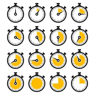 Stopwatch Timer Icons Set on White Background. Vector Stock Illustration