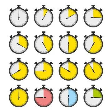 Stopwatch Timer Icons Set on White Background. Vector Stock Illustration