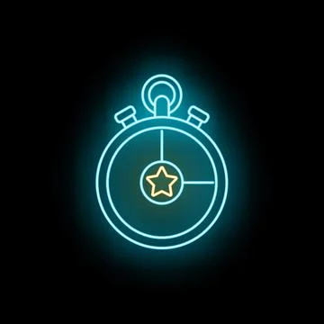 Stopwatch timer neon light icon with star rating Stock Illustration