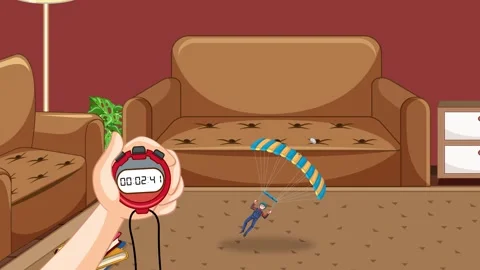 Stopwatch Timer: Parachuting Mascot Falling to the Ground Stockbeeldmateriaal 241216911