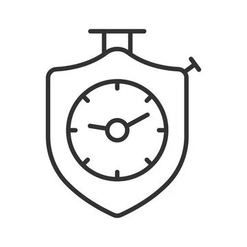 Stopwatch timer security shield icon in line design. Speed protection time Stock Illustration