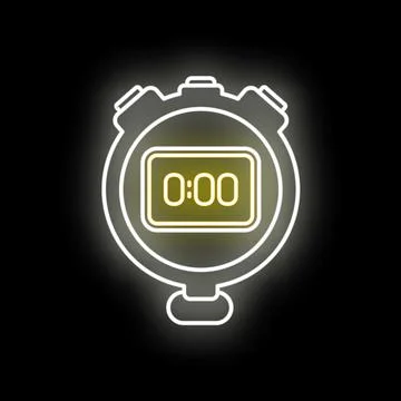 Stopwatch timer showing illuminated digital display in neon Stock Illustration