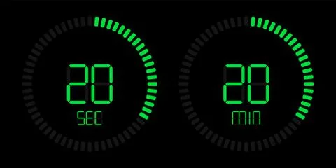 Stopwatch timer vector digital green countdown Stock Illustration