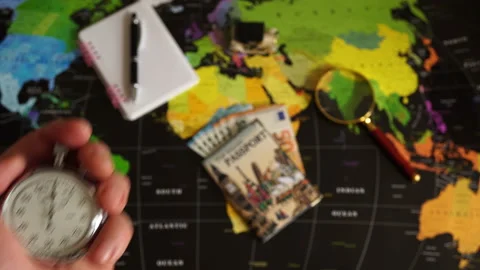 Stopwatch Two-Button On A Blurred Background World Map. Stock Footage 118804217