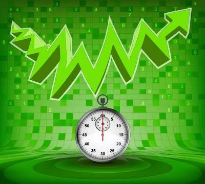 Stopwatch under green rising zig zag arrow vector illustration Illustrazione stock