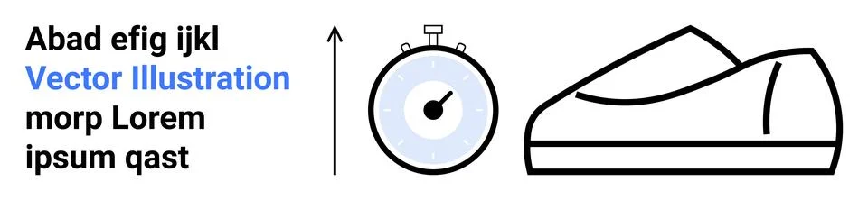 Stopwatch with upward arrow indicating progress, sneaker representing speed,  Stock Illustration