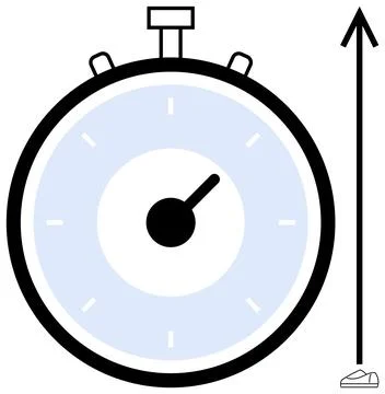 Stopwatch with upward arrow showing progress, adjacent running shoe symbolize Stock Illustration