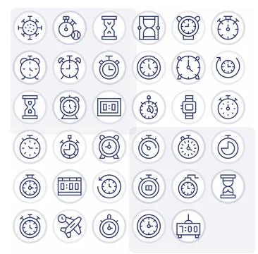 Stopwatch Vector Icon Toolkit featuring 35 Display Perfect High Resolution .. Stock Illustration