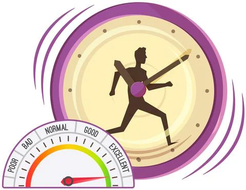 Stopwatch on white background, clock with running man, express services, time Illustrazione stock