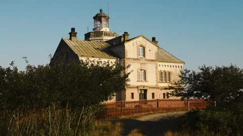Stora Karlsö Lighthouse Side View In Morning Light Gotland Sweden Stock Footage 331554580