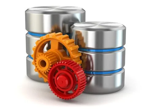 Storage administration concept. database symbol and gears. Stock Illustration