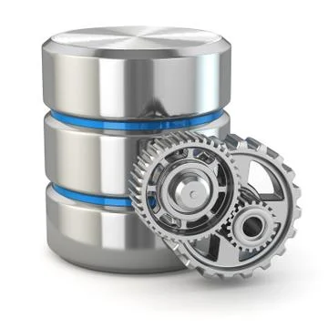 Storage administration concept. database symbol and gears. Stock Illustration