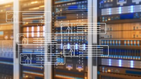 Storage and processing security and encryption systems, server processing r.. Foto stock