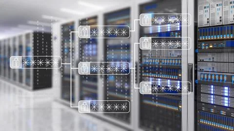 Storage and processing security and encryption systems, server processing r.. Stock Photos