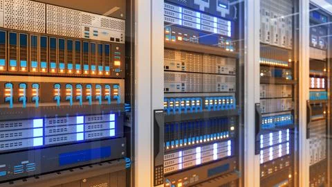 Storage and processing unit, large AI processing server room, data center s.. Foto stock