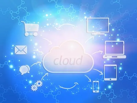 Storage and transfer of data from different devices in the cloud server Stock Illustration