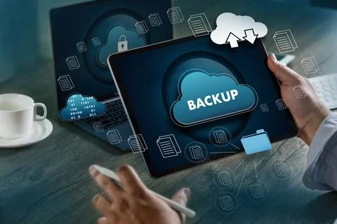 Storage backup download computing digital data transferring document databa.. Foto stock