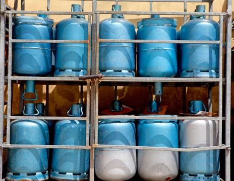 Storage with bottles of gas Stock Photos