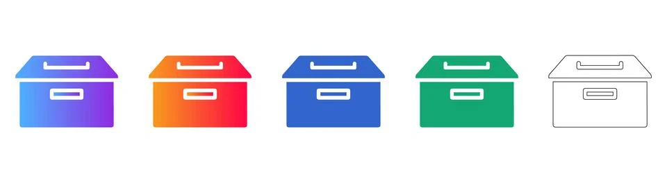 Storage Box Icons in Gradient and Line Art Set Stock Illustration