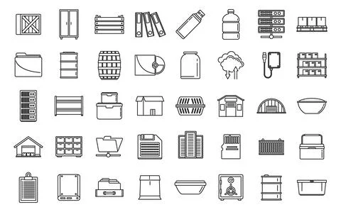 Storage box icons set, outline style Stock Illustration