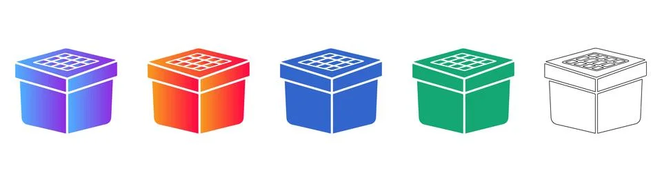 Storage Box with Lidded Grid Icon Set Stock Illustration