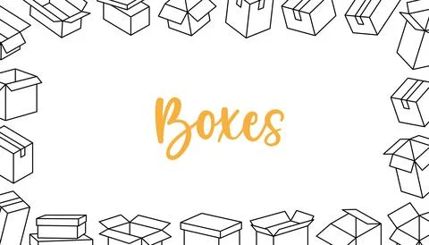 Storage boxes horizontal outline banner. Package cardboard boxes. Present gift Stock Illustration