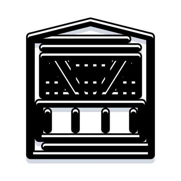 Storage building icon showing organization and interior shelves Stock Illustration