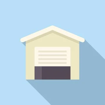 Storage building presenting closed roller door on blue background Ilustración de archivo