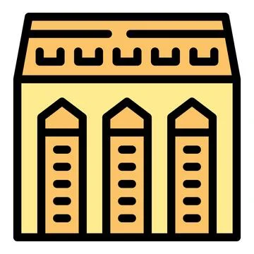 Storage building with three silos and gable roof, Ilustración de archivo