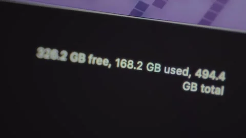 Storage capacity information displayed on screen Stock Footage 327912118